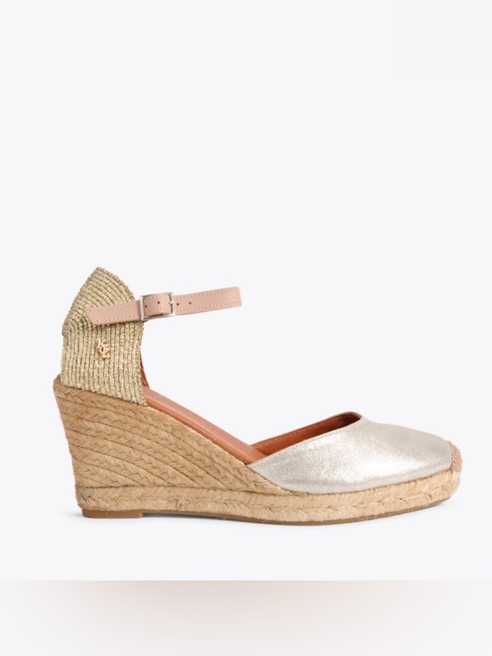 Kurt Geiger Metallic Champagne and Natural Jute Wedge Espadrille
